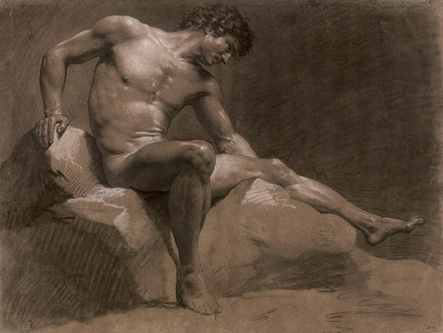 The Male Nude: Jean Baptiste Isabey Seated man leaning on his right arm 1789.
