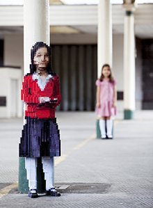 Maya: a pixelated sculture of a schoolgirl by Luke Jerram