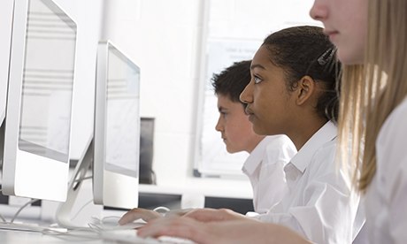 Students working on school computers