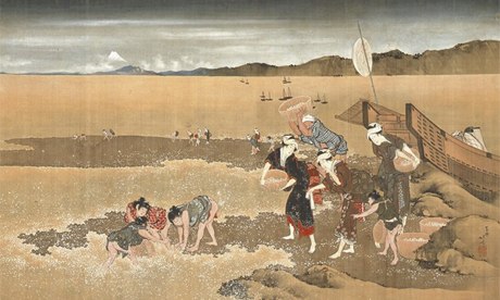 Katsushika Hokusai Gathering Shellfish at Ebb-Tide