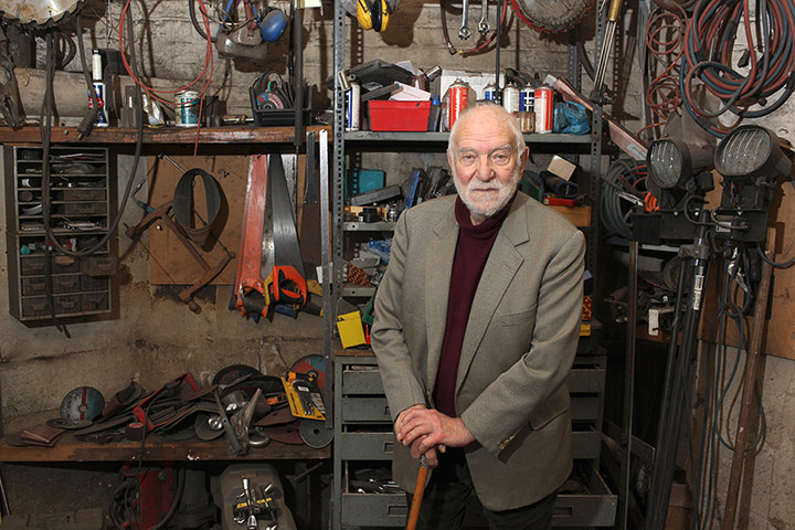 Sir Anthony Caro: Sir Anthony Caro in his workshop in Camden, London, March 2012