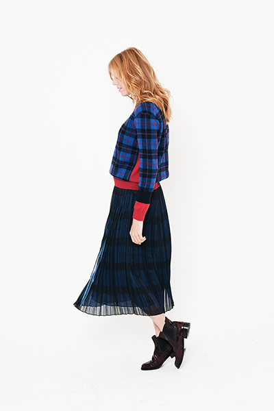 All Ages sweaters: black blue checked sweater black skirt black boots