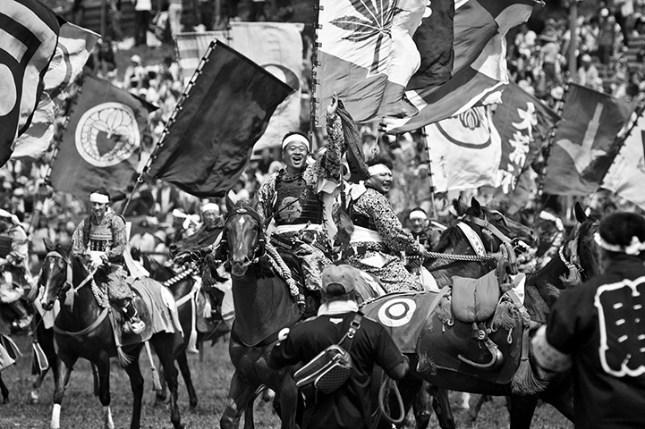 Fukushima horses: More than 400 horses paraded through the streets and took part in racing. T