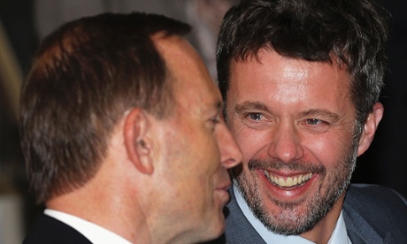 Psst .... Tony Abbott speaks to Denmark's Crown Prince Frederik in Sydney.