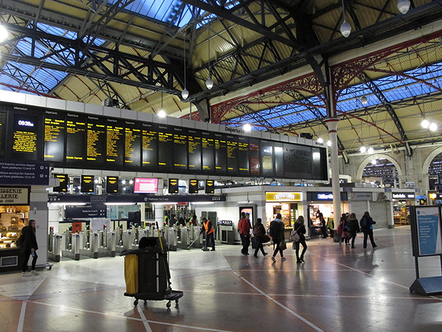 Storm damage: A deserted Victoria Station in London