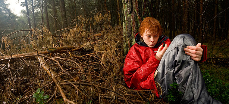 Big Pic - Red Hair: boy with red hair and red jacket in forest