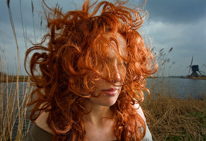 Big Pic - Red Hair: woman with red hair with dutch landscape in background