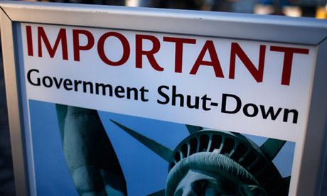 Sign announcing government shutdown
