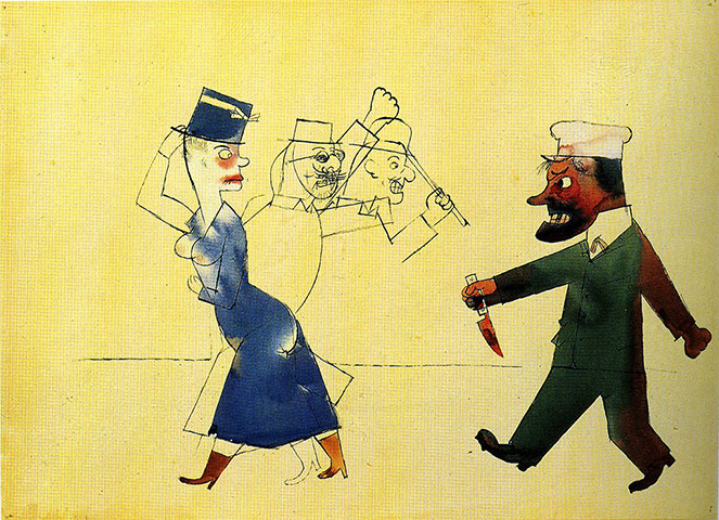 George Grosz: John, der Frauenmörder (John, the Woman Slayer), 1917. Watercolour, reed pe