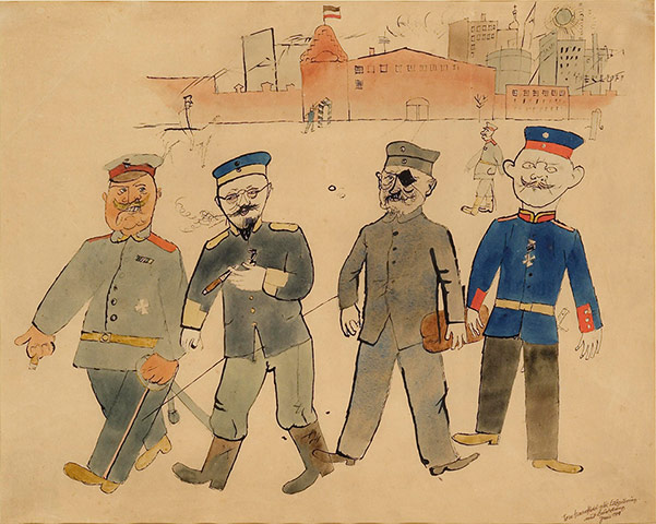 George Grosz: Vor der Kaserne (In Front of the Barracks). 1918 Watercolour and India ink 