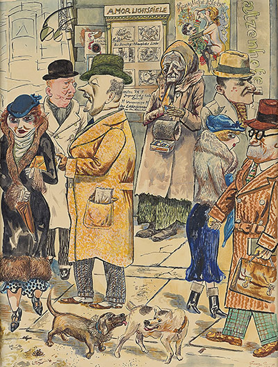 George Grosz: Amor Lichtspiele (Cinema Amor), 1924. Watercolour, reed pen, pen and ink