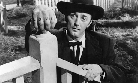 'Ogre': Robert Mitchum, with Love and Hate tattoos on his fingers, in The Night of the Hunter. 