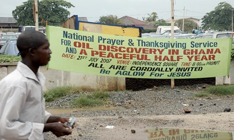 Ghanaian banner heralding discovery of oil reserves