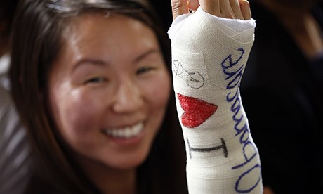 Cathey Park and her cast signed by the president