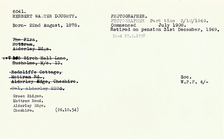Walter Doughty: Walter Doughty's staff record card
