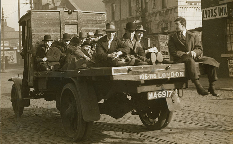 Walter Doughty: Men travelling to work during the general strike 1926