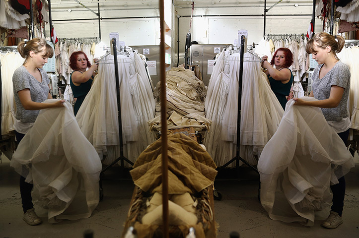 National Theatre props: Fiona Parker arranges petticoats backstage at the National Theatre's Costum