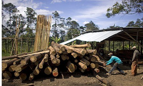 Men work  at an improvised factory in the border between Haiti and the Dominican Republic