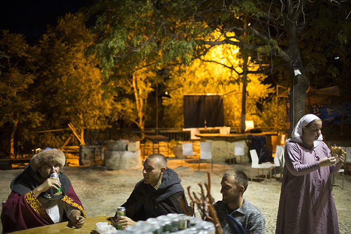 Knights of Jerusalem: Participants enjoy a beer 