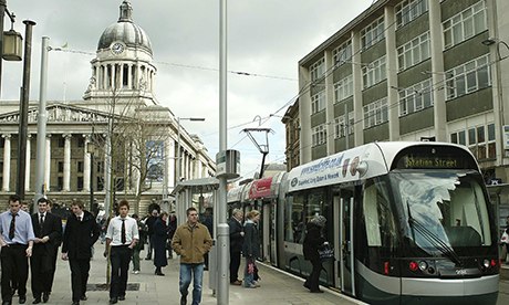 The new NET (Nottingham Express Transit) tram system in Old Market Square