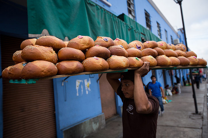 Day of the dead A tray of pan de muerto in Mexico