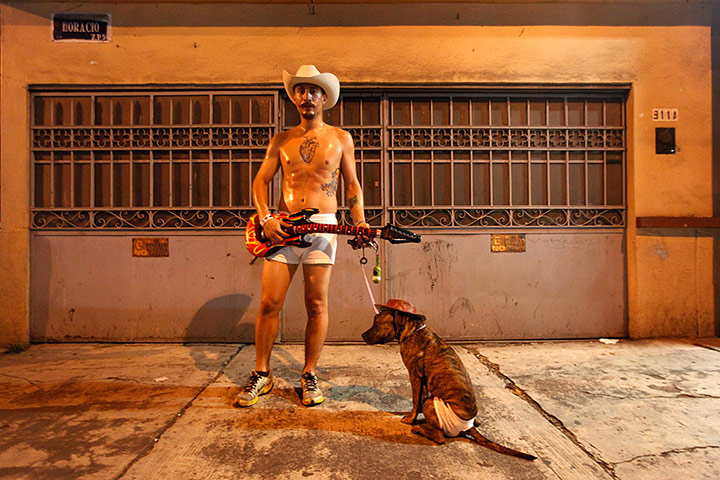 Day of the dead Man and his dog after the Chilango Run