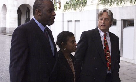 Michael Mansfield (right) with Neville and Doreen Lawrence, parents Stephen