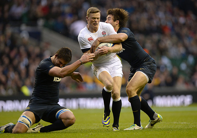 England v Argentina: Chris Ashton is stopped in his tracks