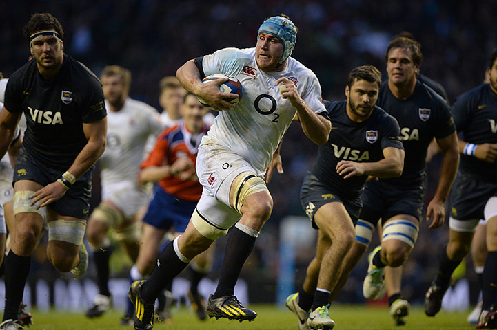 England v Argentina: Ben Morgan runs through for the 4th England try