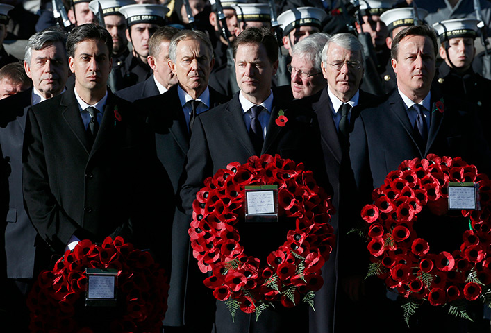 Remembrance Sunday: Prime Minister David Cameron, the leader of the Liberal Democrat party Nick