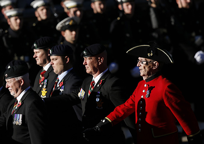 Remembrance Sunday: Military veterans march towards the Cenotaph to pay their respects