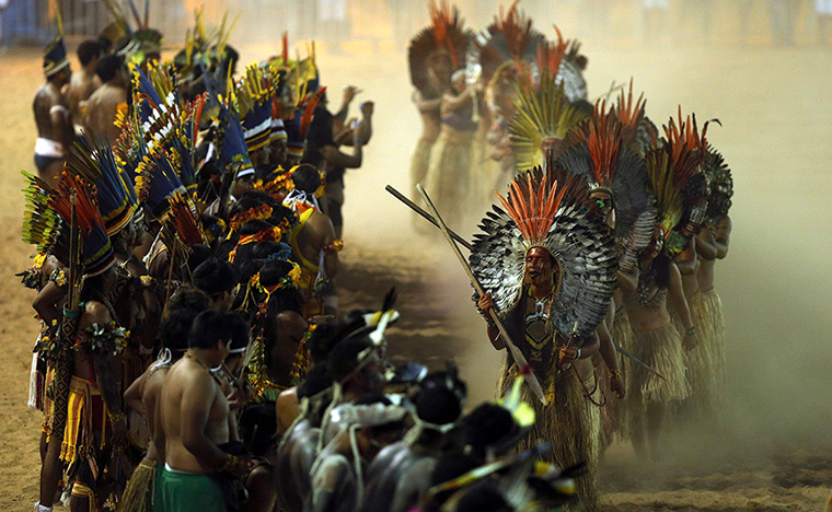 Weekend in pictures: Cuiaba, Brazil: Brazilian indigenous people dance as they attend the openin