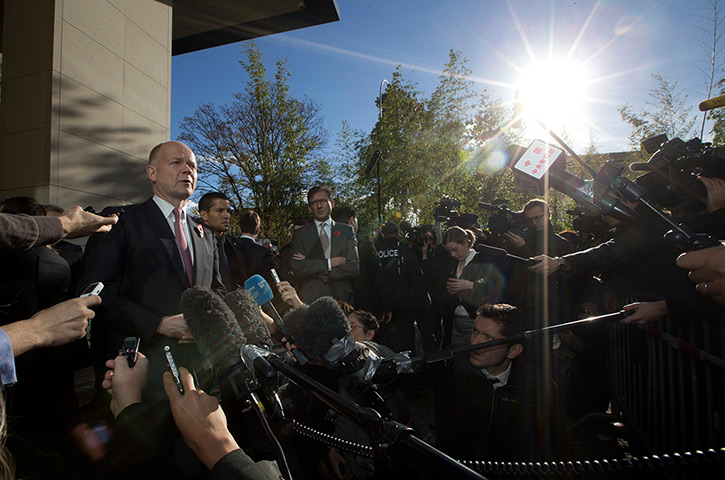 Weekend in pictures: Geneva, Switzerland: Foreign Secretary William Hague speaks to journalists 