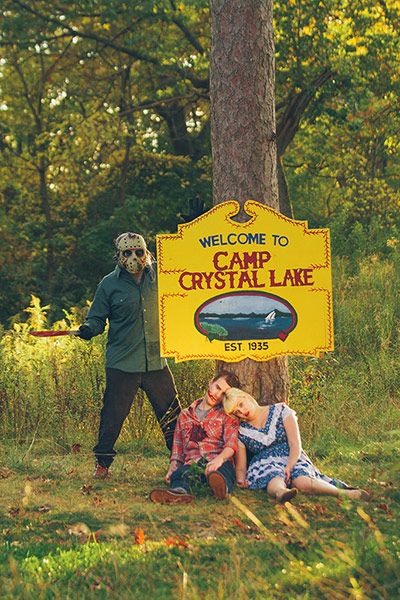 Big Picture - Friday 13th: staged picture of dead couple with masked man in background