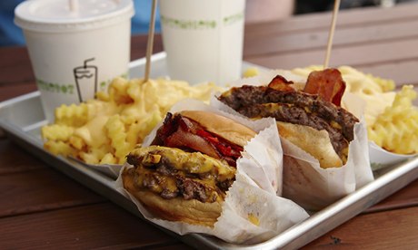 burger and fries from shake shack burger restaurant newly opened in covent garden london, england uk