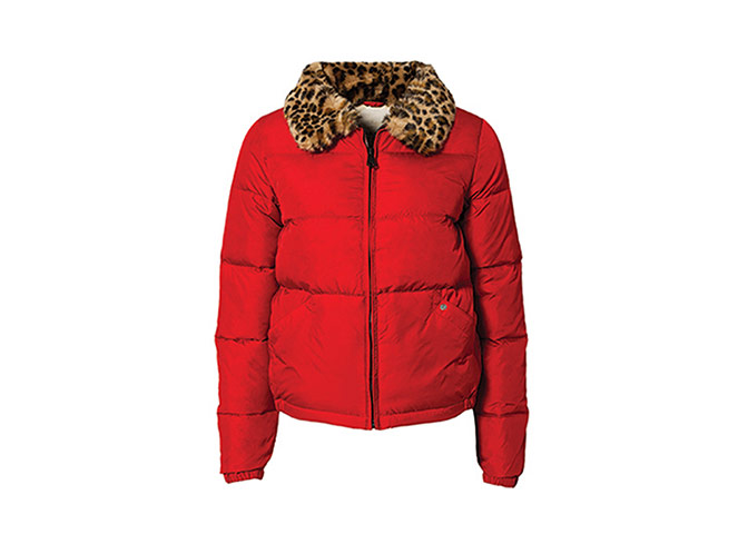 Puffer jackets : padded jackets - red padded ralph lauren jacket with leopard collar 