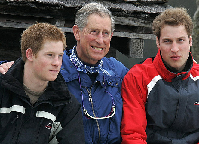 Charles's moments: Prince Charles with his sons during a media photocall in Monbiel mumbling B