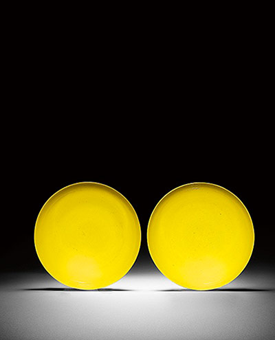 ACE tax gallery: A pair of yellow-glazed 'Lotus' dishes