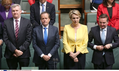 Tony Burke, opposition leader Bill Shorten, Tanya Plibersek and Chris Bowen are sworn in to the 44th parliament on 23 November 2013.