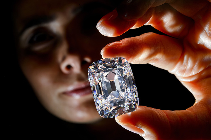 Diamonds: A model holds the Archduke Joseph historical diamond during a Christie's au