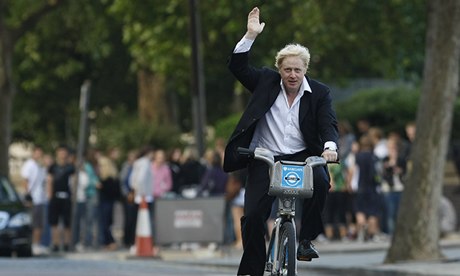 Boris Johnson on a bicycle