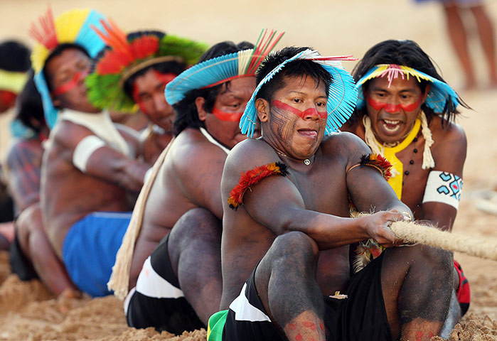 Indigenous Games: Members of the Brazilian indigenous ethnic group Kayapo Metykitre 