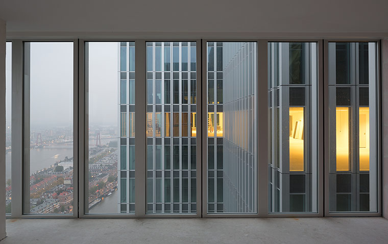 De Rotterdam Building: Large 4 metre floor to ceiling windows inside and out