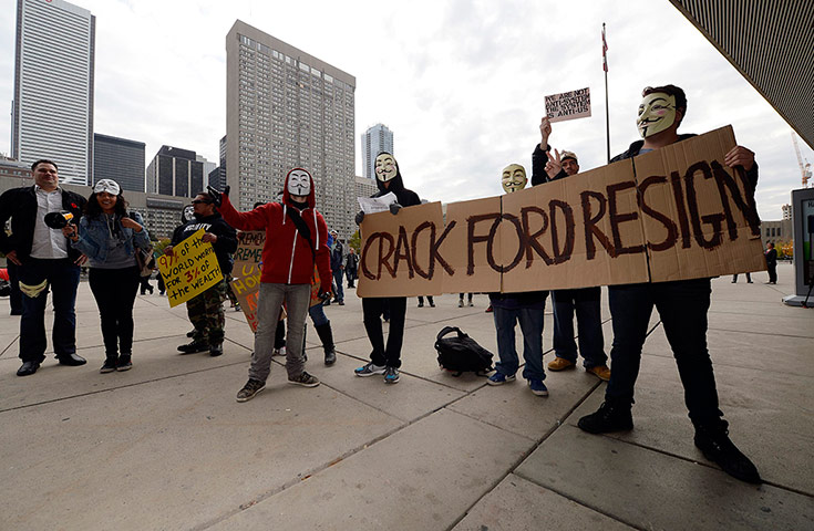 Mayor Rob Ford: Protesters outside Toronto City Hall