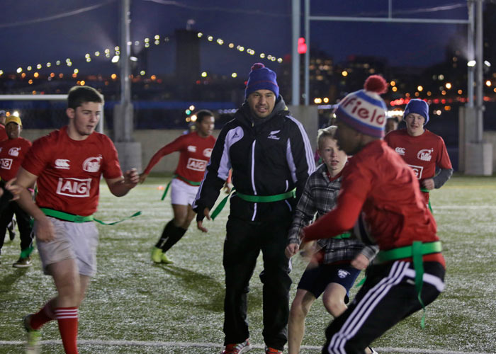 Drills with Brooklyn Bridge in background