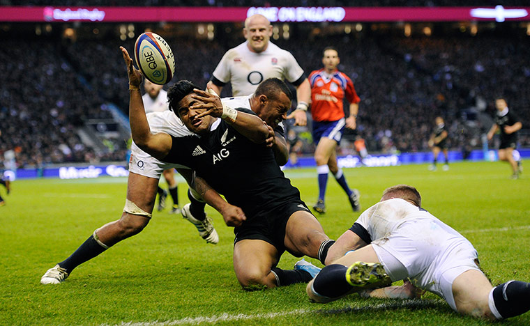 England v New Zealand: Julian Savea loses the ball 