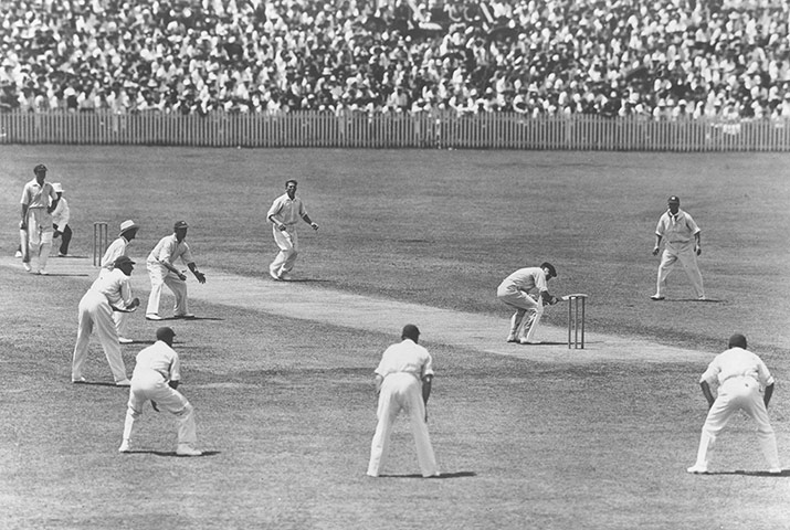Ashes down under: W M Woodfull of Australia ducks to avoid a rising ball
