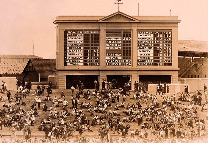 Ashes down under: The scoreboard on the top of the hill at the Sydney cricket ground 