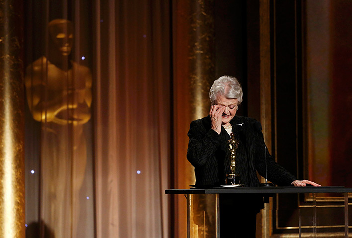 Governors Awards : British actress Angela Lansbury is overcome with emotion after accepting an