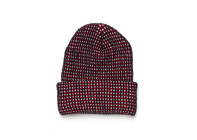 Winter hats: Winter hats - red and navy grid knit beanie by american apparel